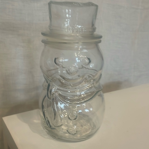 Glass snowman canister /jar with lid like new - Picture 1 of 1